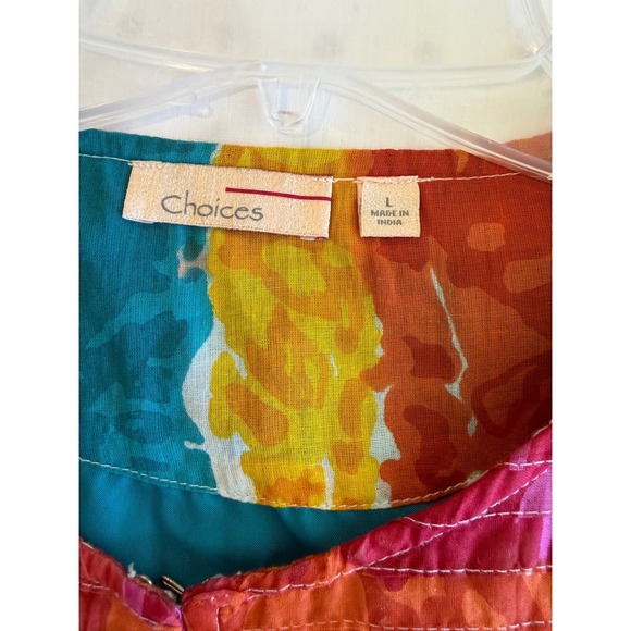 Choices Womens Quilted Jacket Multicolor Striped Open Front Cotton L - Picture 5 of 7